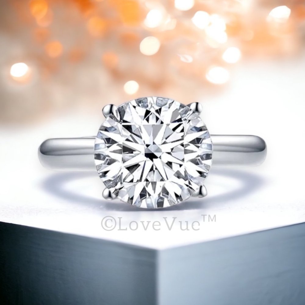 Certified 3ct. t.w. Diamond Moissanite Solitaire 4-prong Engagement Wedding Ring - Picture 1 of 14